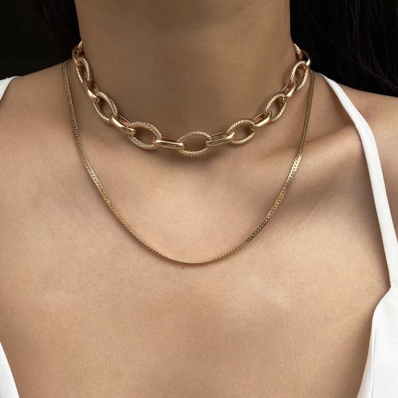 Gold plated 2 pcs snake chain necklace - Picture 3 of 5